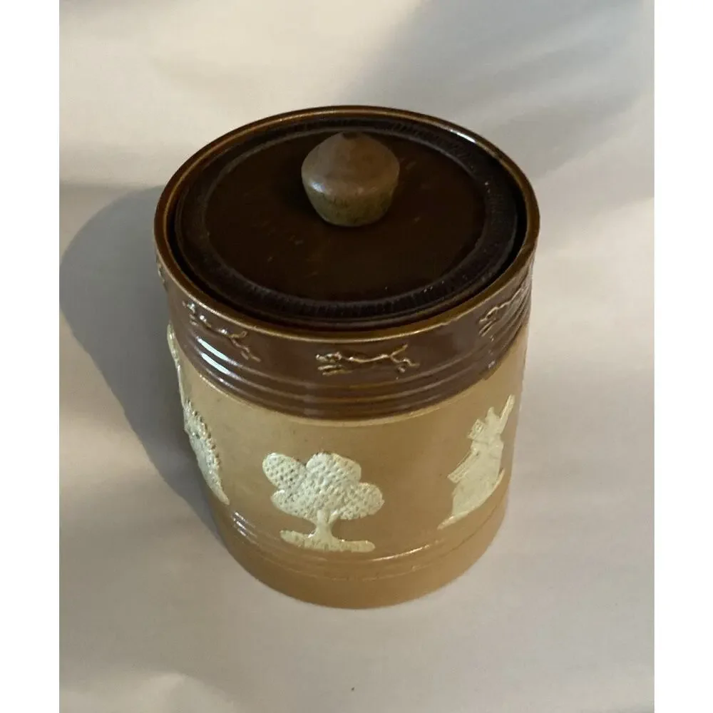 Antique Doulton Lambeth Pottery Stoneware Tobacco Jar Canister Barrel 4.75